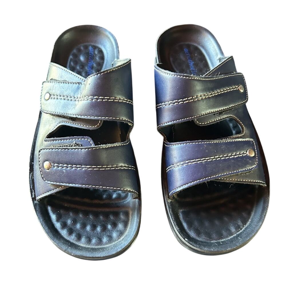 Aerothotic Blue Leather Sandals Size 38 C - W US 7.5/8 Comfort Shoes Ortho Wide